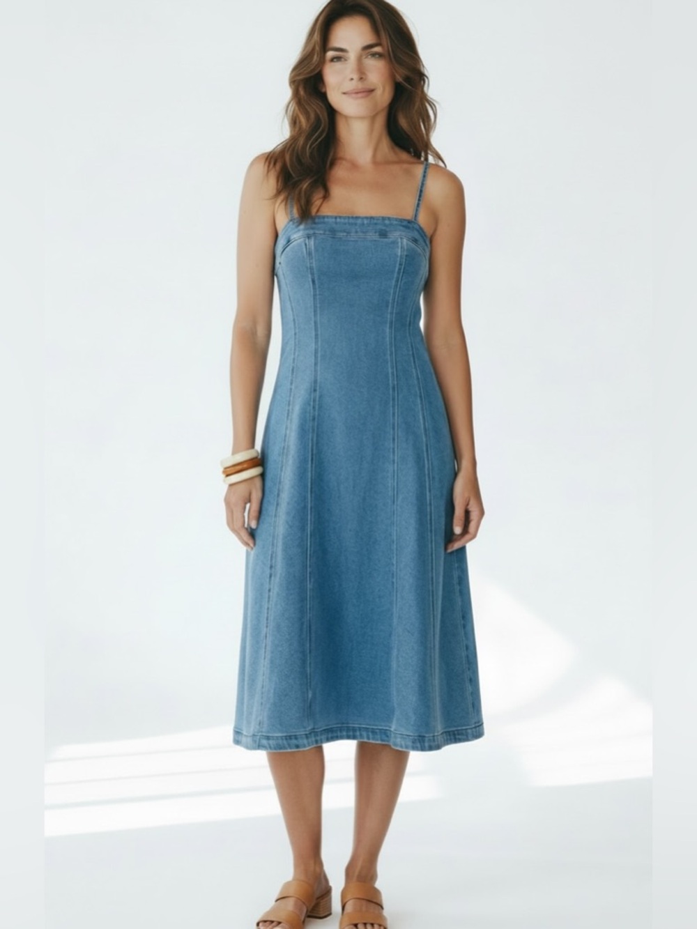 NWT Express Square Neck Denim Midi Dress Fit & Flare $129